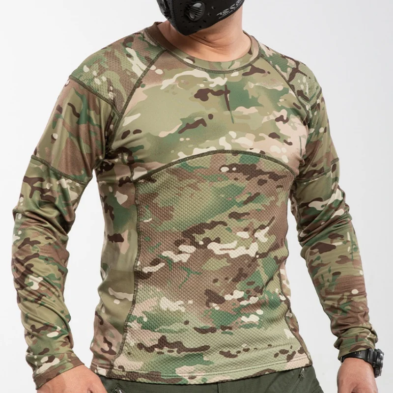 High Stretch Long Sleeve Tactical T-shirt Men Summer Thin Breathable Slim Gym Clothing Outdoor Hiking Sports Camouflage T Shirt