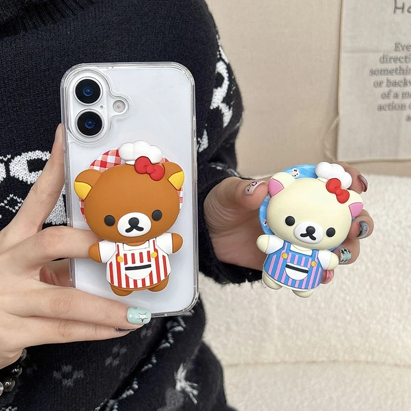 Adorable Rilakkuma Cartoon Magnetic Phone Grip Stand - Foldable Silicone Holder