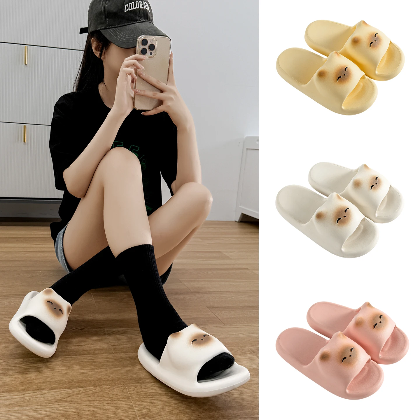 Ladies Slippers Cute Cartoon Siamese Cat 3D EVA Flat Bottom Non-slip Soft Comfortable Sandals Suitable For Women
