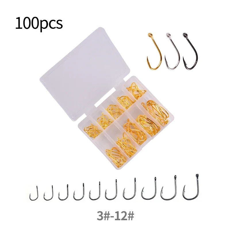 100PcsFishingHooksSetCarbonSteelSingleCircleFishingHookFly
