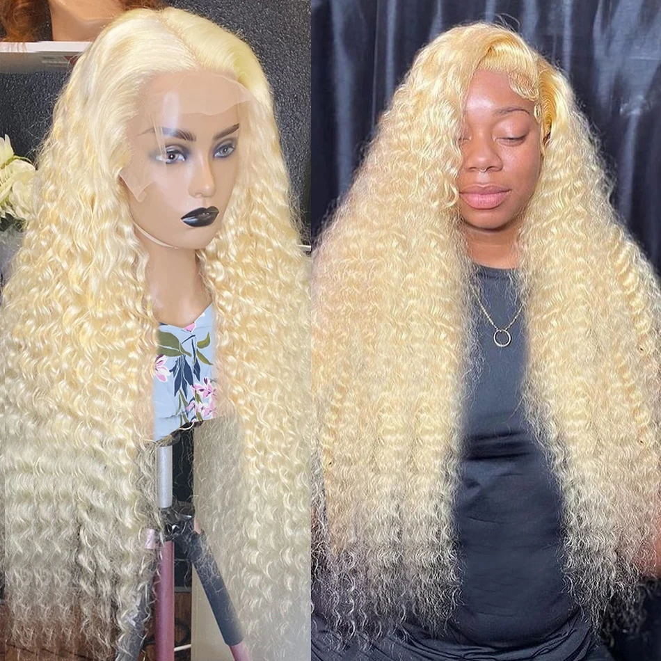 

Brazilian 30 38 inch Honey Blonde 13x4 Transparent Curly Lace Front Human Hair Wigs 613 Deep Wave HD Lace Frontal Wig For Women