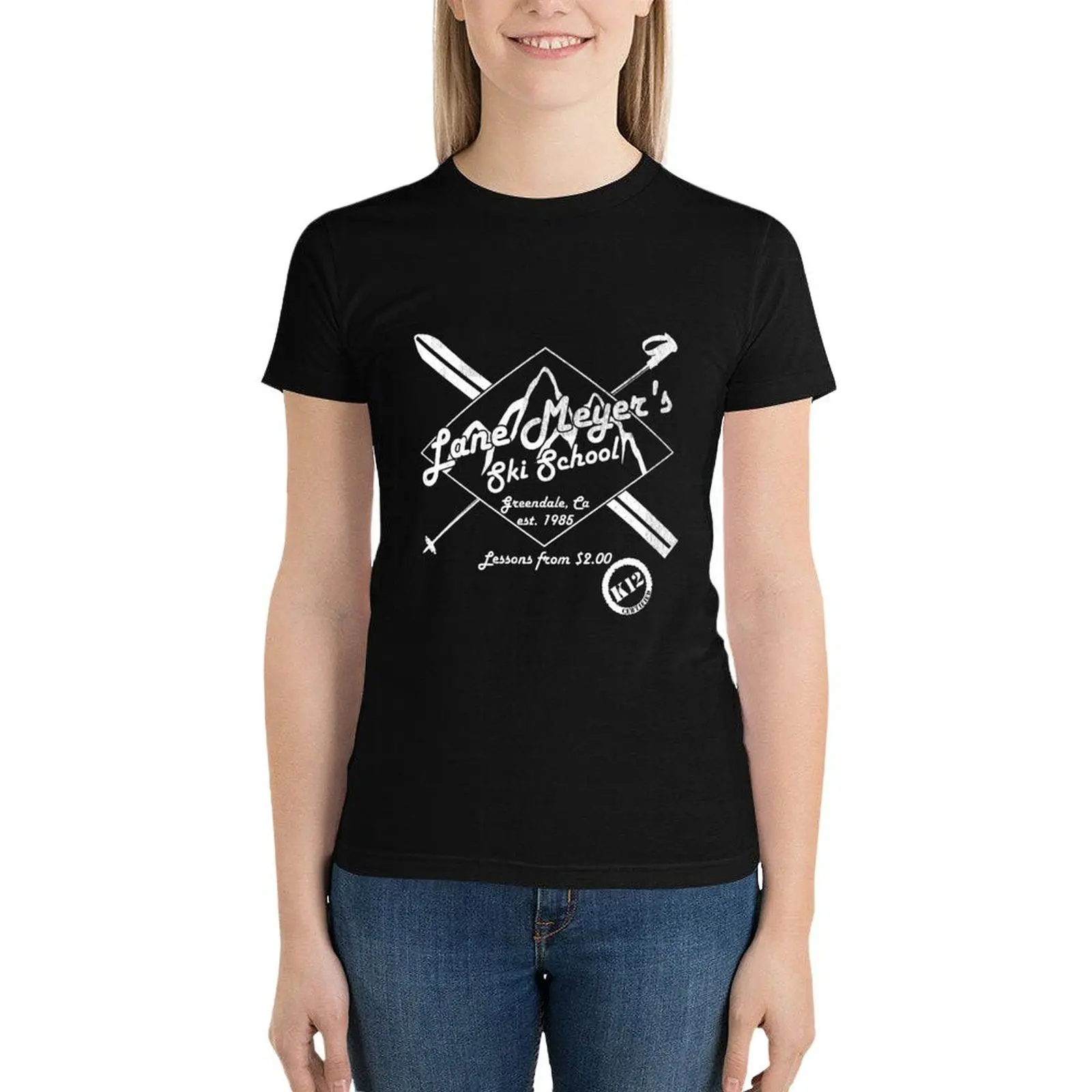 Lane Meyer Ski School Dark T-Shirt Blouse vintage clothes tees animal print shirt for girls Women's tops