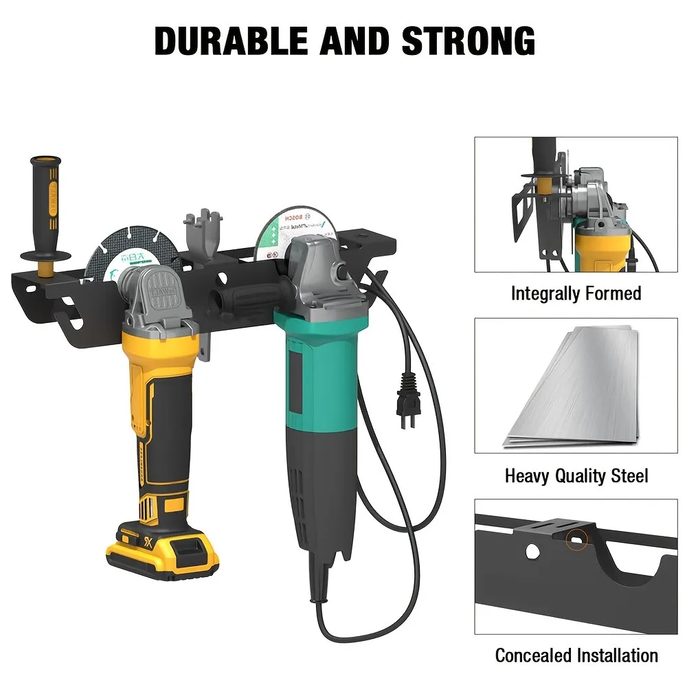 Angle Grinder Holder -2/3 Bay with Cord Hanger, Wall mount Bracket for Cutters Polishers, Garage and Workspace 5