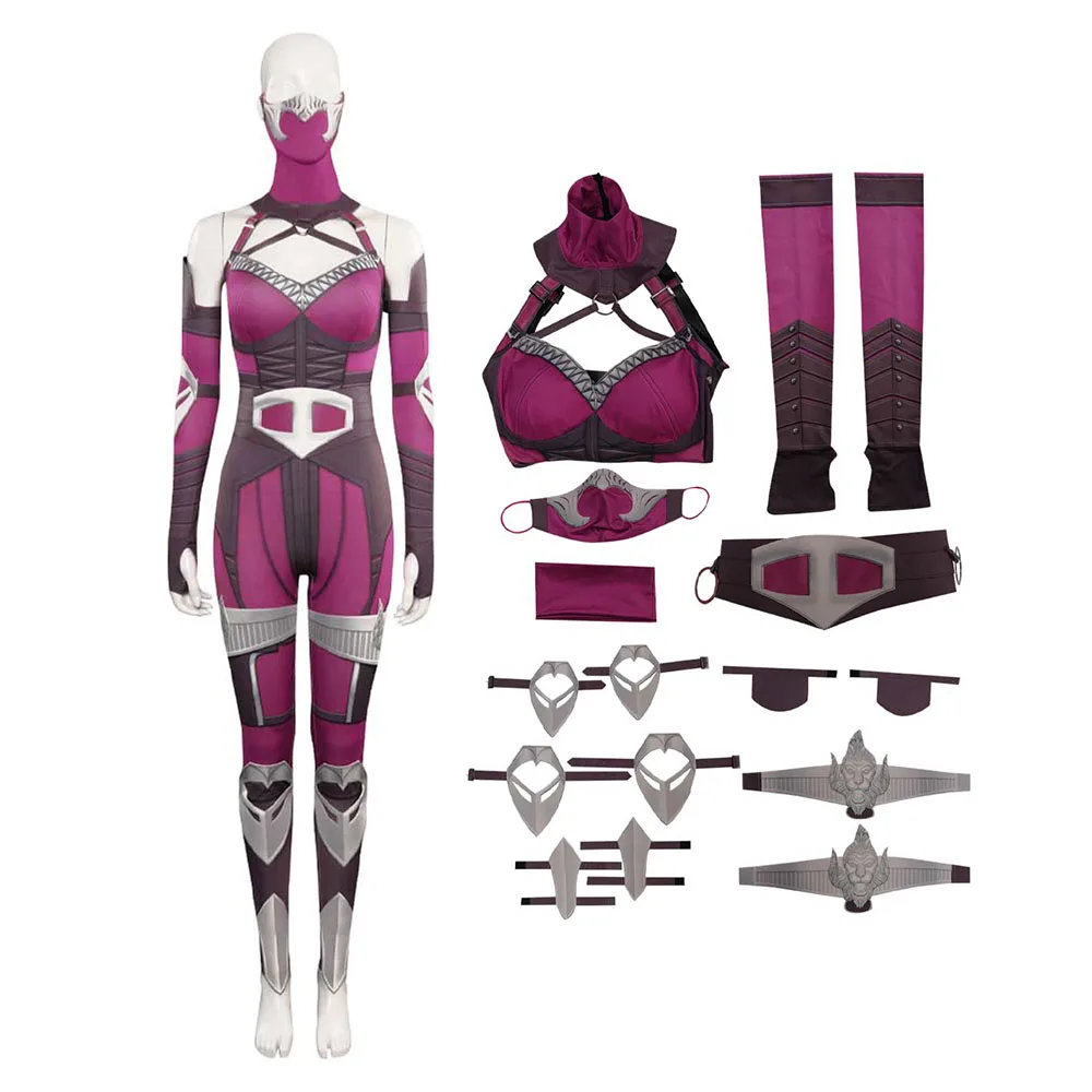 Fato de Cosplay Mortal Kombat feminino, conjunto completo, cor