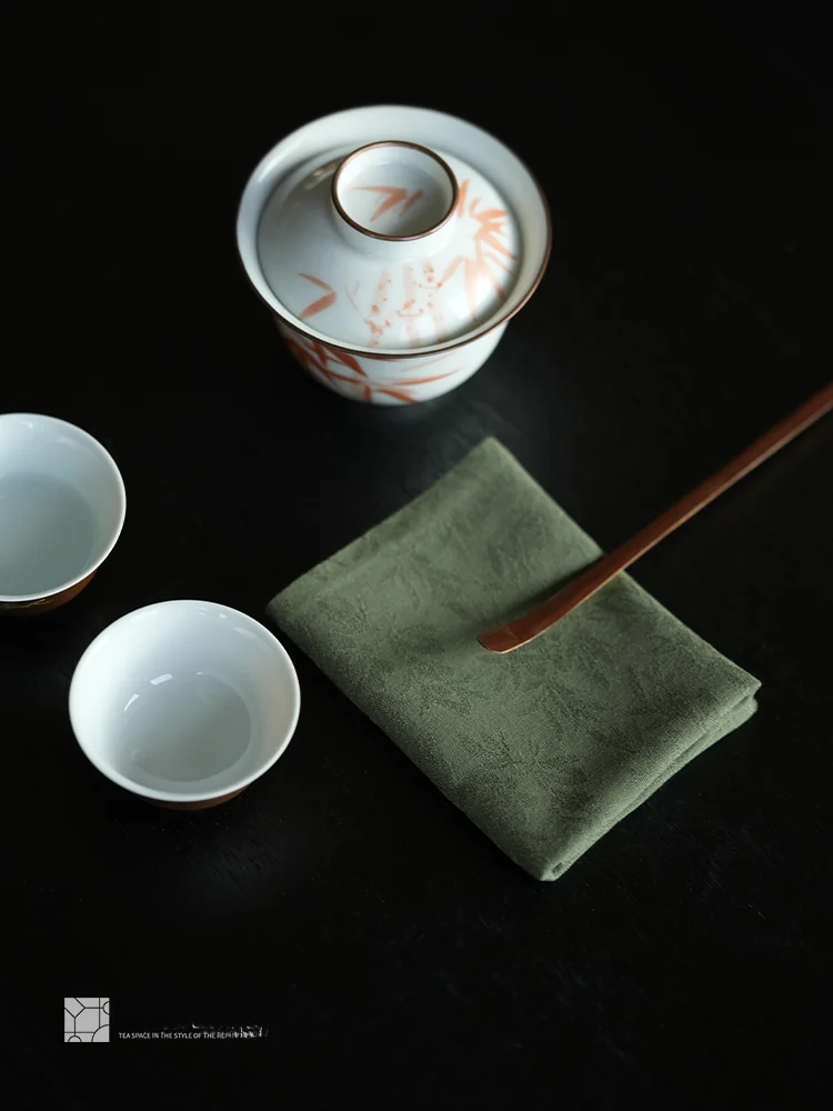 순면 티 타월 흡수성 티 천 중국 스타일 꽃 자수 티 테이블 매트 전통 손수건 풍수 젠