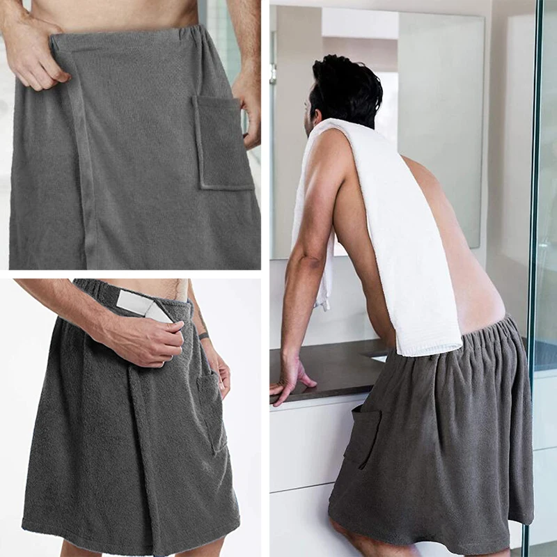 Men Soft Wearable Bath Towel Pocket Bathrobes Shower Wrap Sauna Gym Swimming Bathhouse Spa Beach Towel