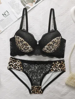 Dames imprimé léopard dentelle Bralette Sexy avec anneau en acier Lingerie confortable sous-vêtements de levage Triangle ensemble de sous-vêtements B2076