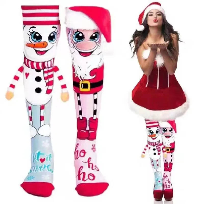 Fun Christmas Socks Santa and Snowman Novelty Women's Cozy Slipper Socks For Girls Women Fluffy