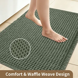 Plush Super Absorbent Non - Slip Waffle Bath Mat with Tassel Trim - 43x61CM and 46x77CM (Green)