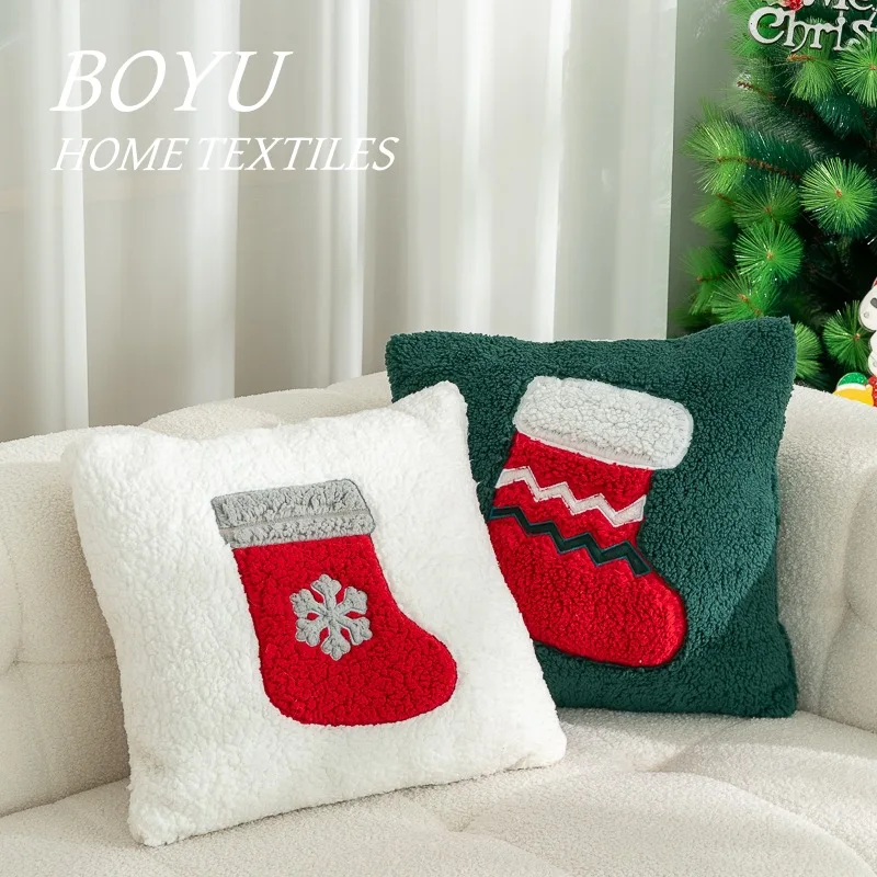 Popular Christmas Pillow Shu Velvet Embroidery Hug Santa Claus Embroidered Holiday Decoration Pillow Home Decoration
