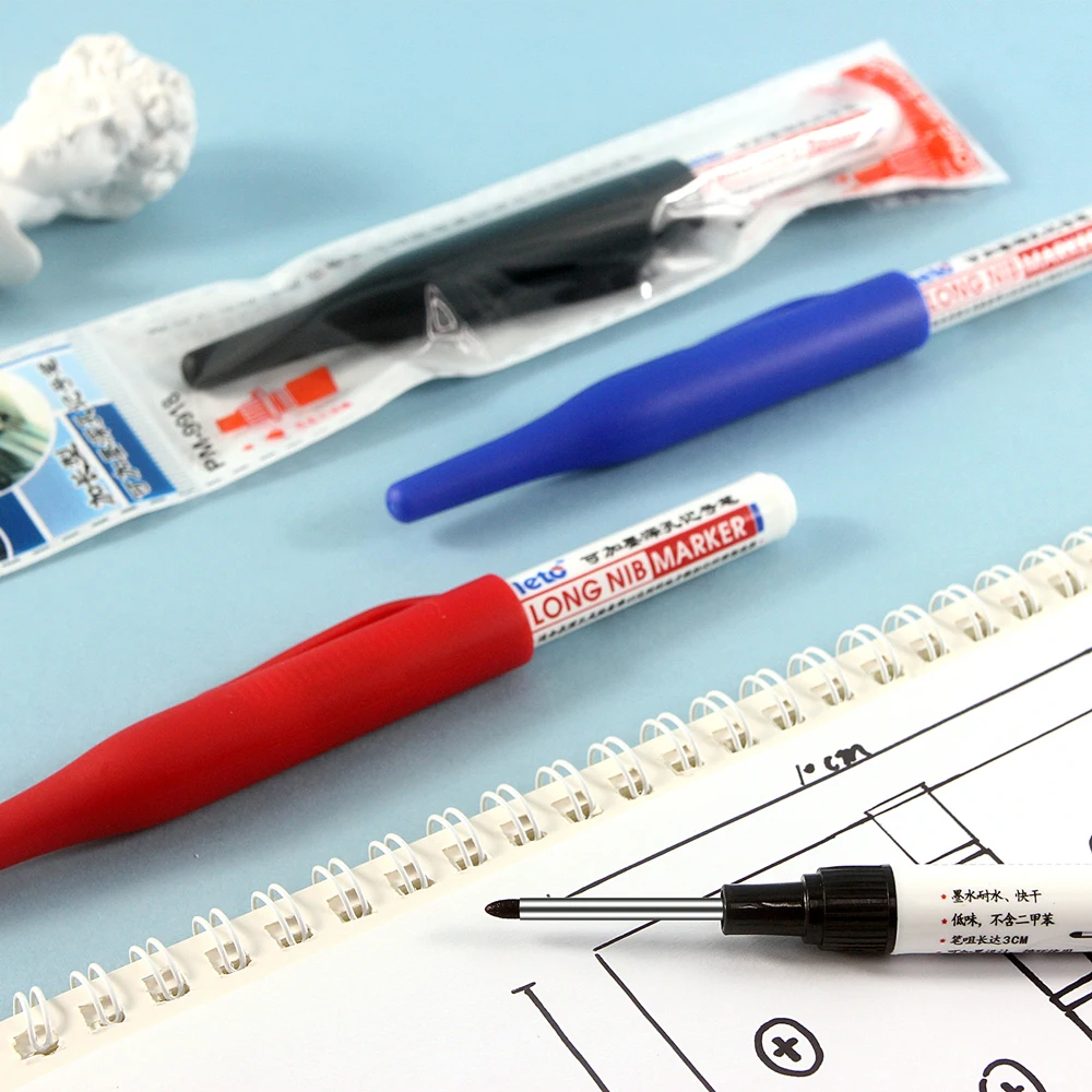 3Pcs/Set Large Capacity Long Head Markers Pen Bathroom Woodworking Decoration Multi-purpose Deep Hole Marker Pens Black Ink permanent marker pen permanent marker long nib markers markers pen permanent markers marker pens