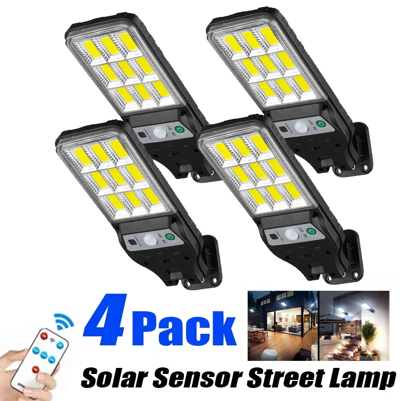 1~4PCS 90COB Solar Outdoor Led Courtyard Wall Lamp Human Body Induction Remote Control Garden Terrace Garage Door Street Lamp