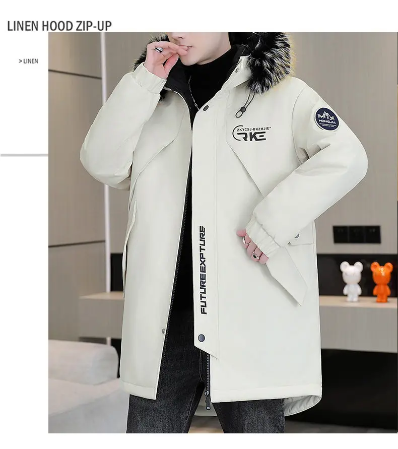 Lässige Herren Mittellange Fleece-Kapuzenjacken 2026 Winter Abnehmbarer Fellkragen Verdickte Parkas Winddichte Warme Plüsch-Mäntel – Detail 18