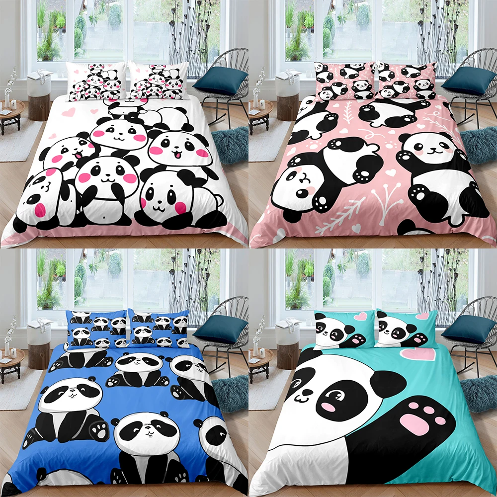 

Home Textiles Luxury 3D Cartoon Panda Duvet Cover Set Pillowcase Heart Bedding Set Queen and King Size Comforter Bedding Sets