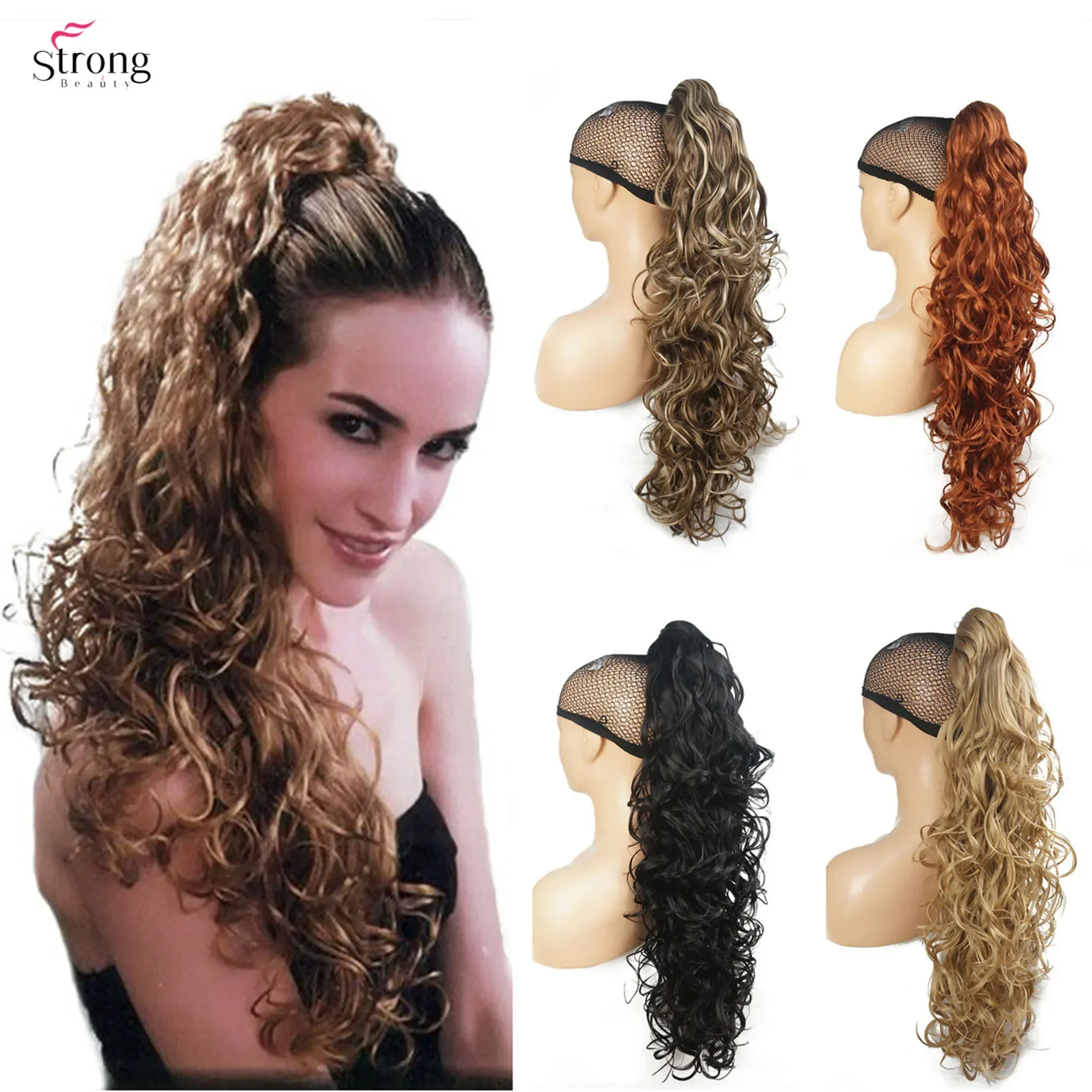 StrongBeauty Long Curly Claw Clip Ponytail Hairpiece Hair Extensions 32 inch Synthetic Heat Resistant Fiber