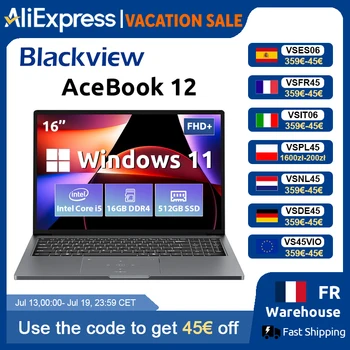 Blackview AceBook 12 Win 11 Laptop 16'' FHD IPS , Intel I5-1030NG7 Notebook, 16GB RAM 512GB SSD, 2-in-1 Fingerprint Power Button