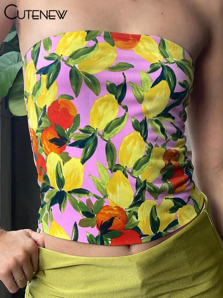 NIBBER Women's New Sexy Flower Print Tube Top Sleeveless Tank Vest Slim Tops Streetwear Casual Hot Girl Summer Fashion Clothing