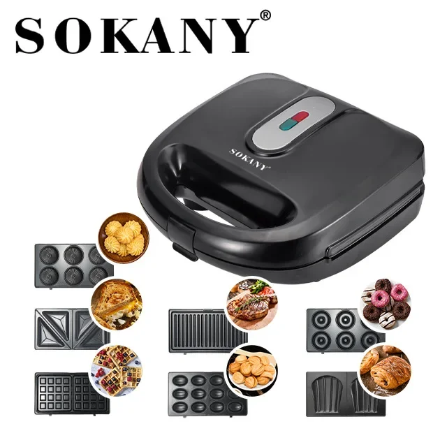 Sandwich Maker, Waffle Maker, Panini Press Grill 7 in 1, with Non-Stick Removable Plates, Fast and Even Heating, Portable Handle