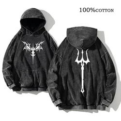 Men's Gothic Thorn Print Distressed Cotton Hoodie - Street Fashion Autumn Winter Collection - S (AG331 - Black)