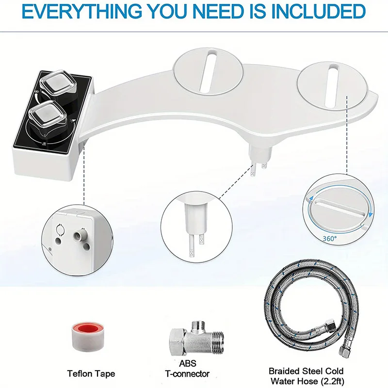 Ultra Slim Non-Electric Bidet-Self Cleaning Dual Nozzle Frontal and Rear Wash Toilet Seat Attachment Ass Sprayer