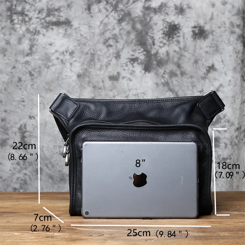 NZPJ Leather Men's Shoulder Bag Casual Messenger Bag Top Layer Cowhide Horizontal Section Solid Color Trend Tablet Computer Bag