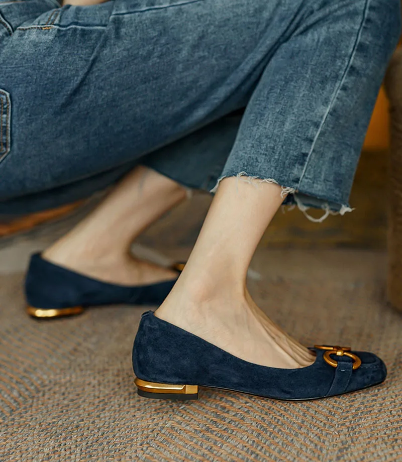Retro Flat Bottom Women's Shoes Korean Version Shallow Mouth Female Single Shoe French Metal Buckle Classic Ladies Mary Jane