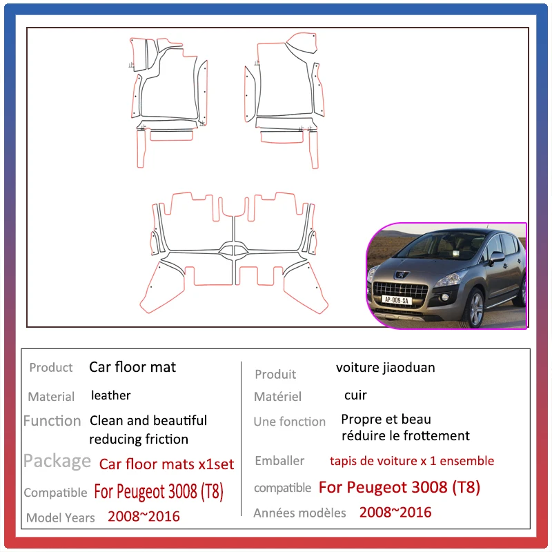 Tapis de sol voiture Pour Peugeot 3008 T8 2008 2009 2010 2011 2012