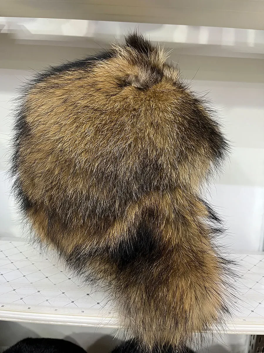ハロウィン屋外帽子リアルファー 100% アライグマキツネ皮ロシア