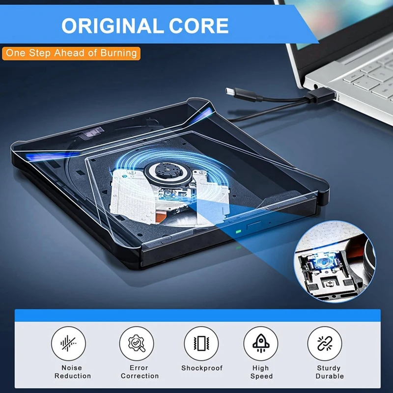 A33Q-External DVD Drive, USB 3.0 Type-C, Portable CD DVD Burner With Dual USB Ports And Card Slots