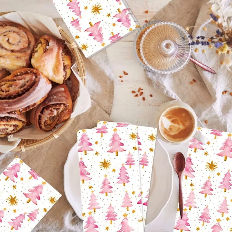 20 stücke 33*40cm 2-lagige große Weihnachten lange Papiers ervietten rosa Weihnachts baum gedruckt bunte Papier Tischs ets Party Servietten – Detail 4