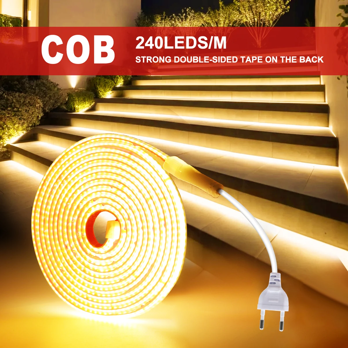 AC 220V COB Strip IP65 Waterproof 10CM Cut 240Leds/M 3000K 4000K 6000K Home Decor Flexible Ribbon Rope Tape LED Light — view 6