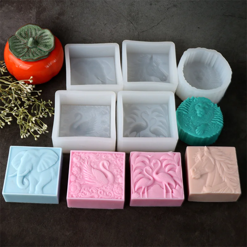 3D Square Animal Horsehead Elephant Silicone Soap Mold DIY Flamingo Tiger Mold Craft Gift Handmade Bath Bomb Making Supplies