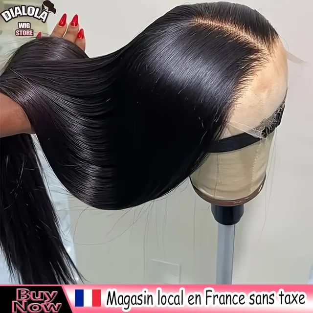 Dialola 38 40 pouces 13x4 dentelle frontale os droite perruques de cheveux humains 360 dentelle perruque Invisible cordon naturel noir perruque brésilienne 1
