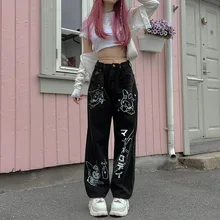 

Baggy Jeans Y2k Dark Academia Black Denim Trousers With Pattern Print 2022 New Style Streetwear Bottoms High Quality Casual Wear