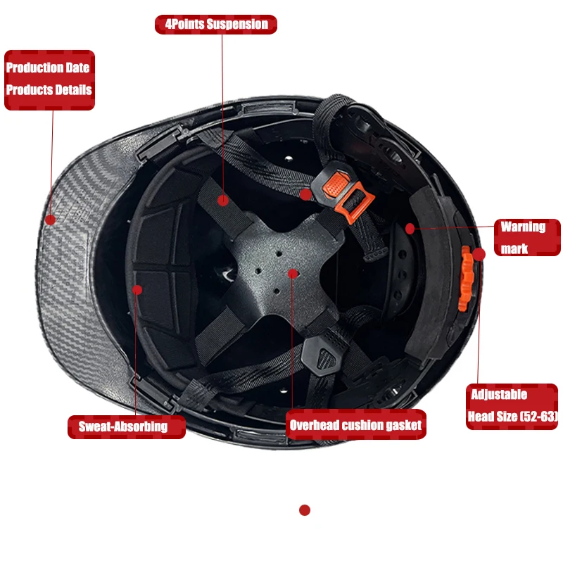 Carbon Fiber Color Trabalho Safety Helmet com aberturas, ABS Industrial Head Protection, Construção Hard Hat, CE EN397 Padrão