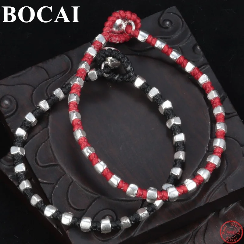 

BOCAI S990 Sterling Silver Bracelet 2022 New Fashion Hand Woven Wax Rope-chain Retro Pure Argentum Jewelry for Men Women