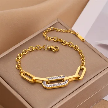 Stainless Steel Gold Color Thick Chain Geometric Bracelet