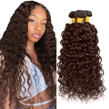 4 Chocolate Brown Water Wave Bundles Ombre Colored Deep Curly Raw Human Hair Bundles Deal Hair Extension Hair Weave Double Weft 1