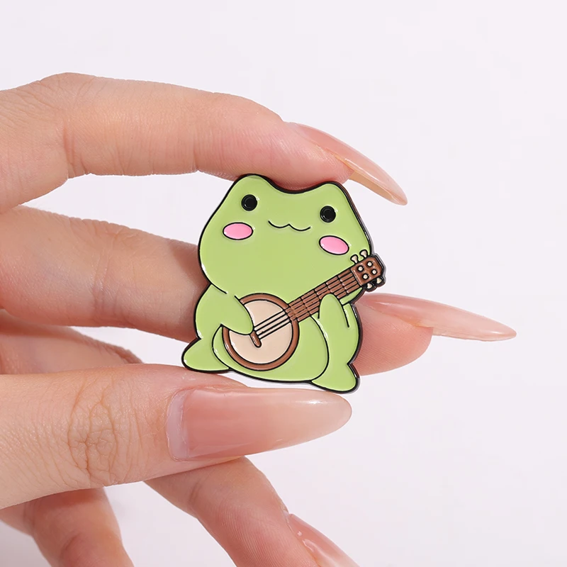 Cartoon Niedliche Frosch Band Emaille Pins Lustige Frosch Pilz Brosche Tier Sammlung Abzeichen Hemd Kragen Schmuck Zubehör – Detail 3