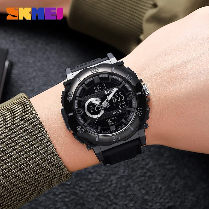 SKMEI Watch Fashion Sports Men's Watches Thermometer Waterproof Chronograph Quartz Digital Wristwatch 3Time Casual Male Clock