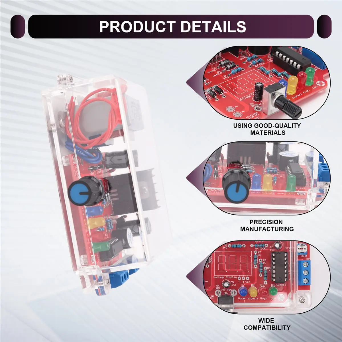 (A23G) LM317 가변 전압 조정기 DIY 키트 220V 1.25V-12.5V 스텝다운 전원 공급 장치 모듈 전자 키트 EU 플러그