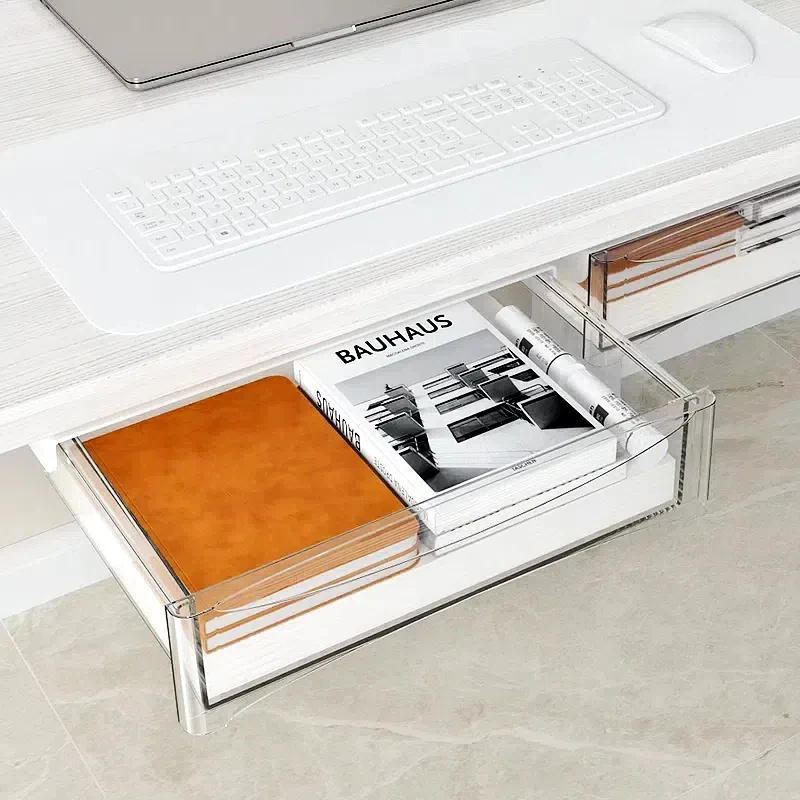 Under Desk Storage Drawer Organizer with Adhesive Mount, Compact Space-Saving Design for Office or Home Workspace