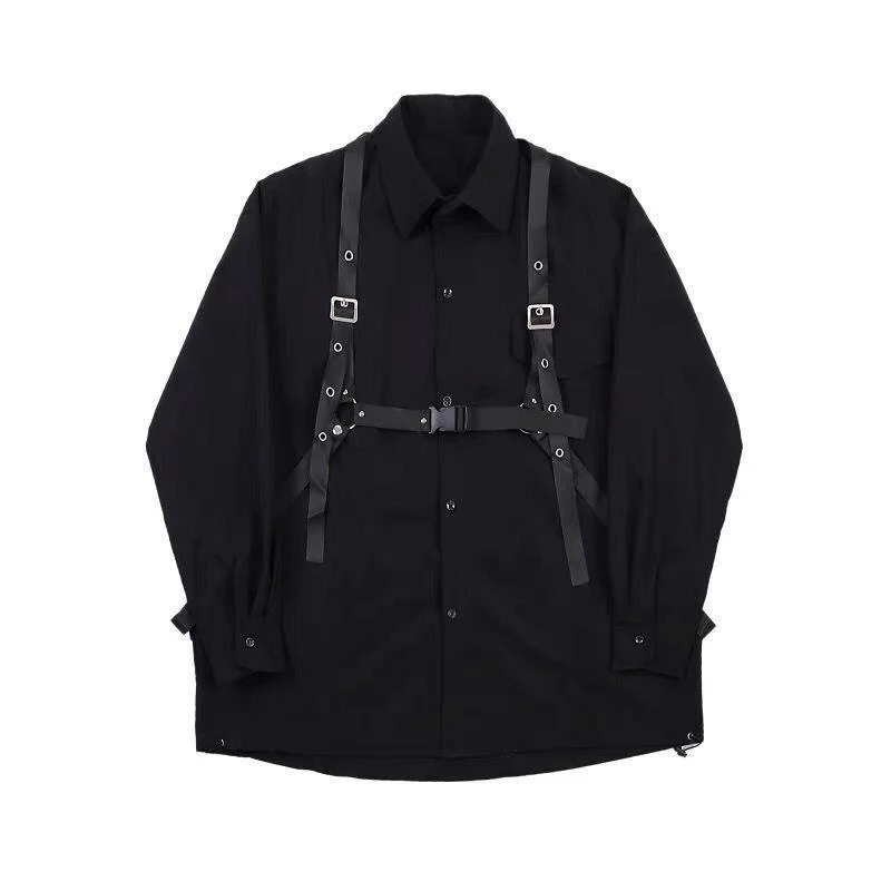 HOUZHOU Techwear Pant Sets Men Punk 3 piece outfits Black Cargo Pants Long Sleeve Shirts Korean Streetwear Hip Hop Spring 2
