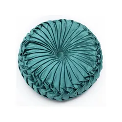 Velvet Pleated Round Accent Pillow - Boho Pumpkin Design - Round 38cm (Pumpkin green)