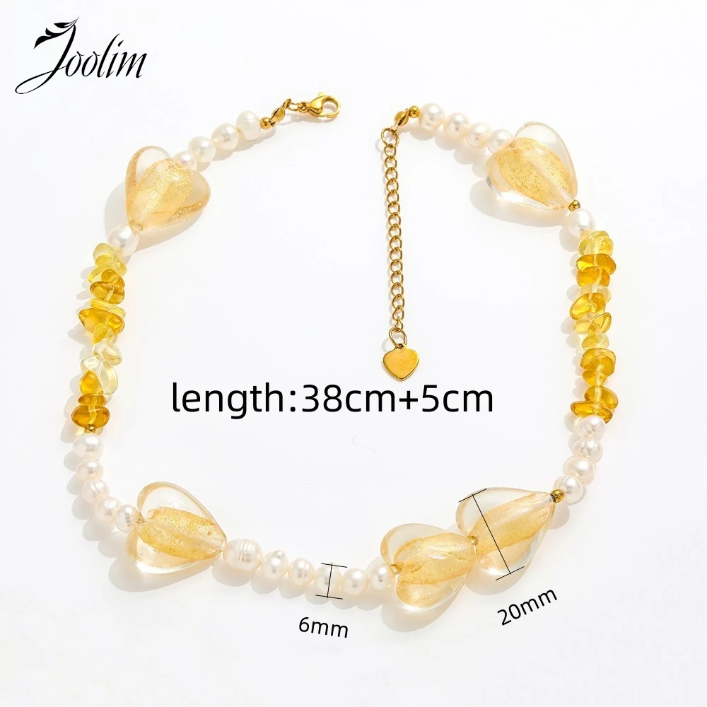 Joolim Jewelry Wholesale Summer Elegant Fashion Love Natural Stone Freshwater Pearl Drop Stainless Steel Necklace for Women
