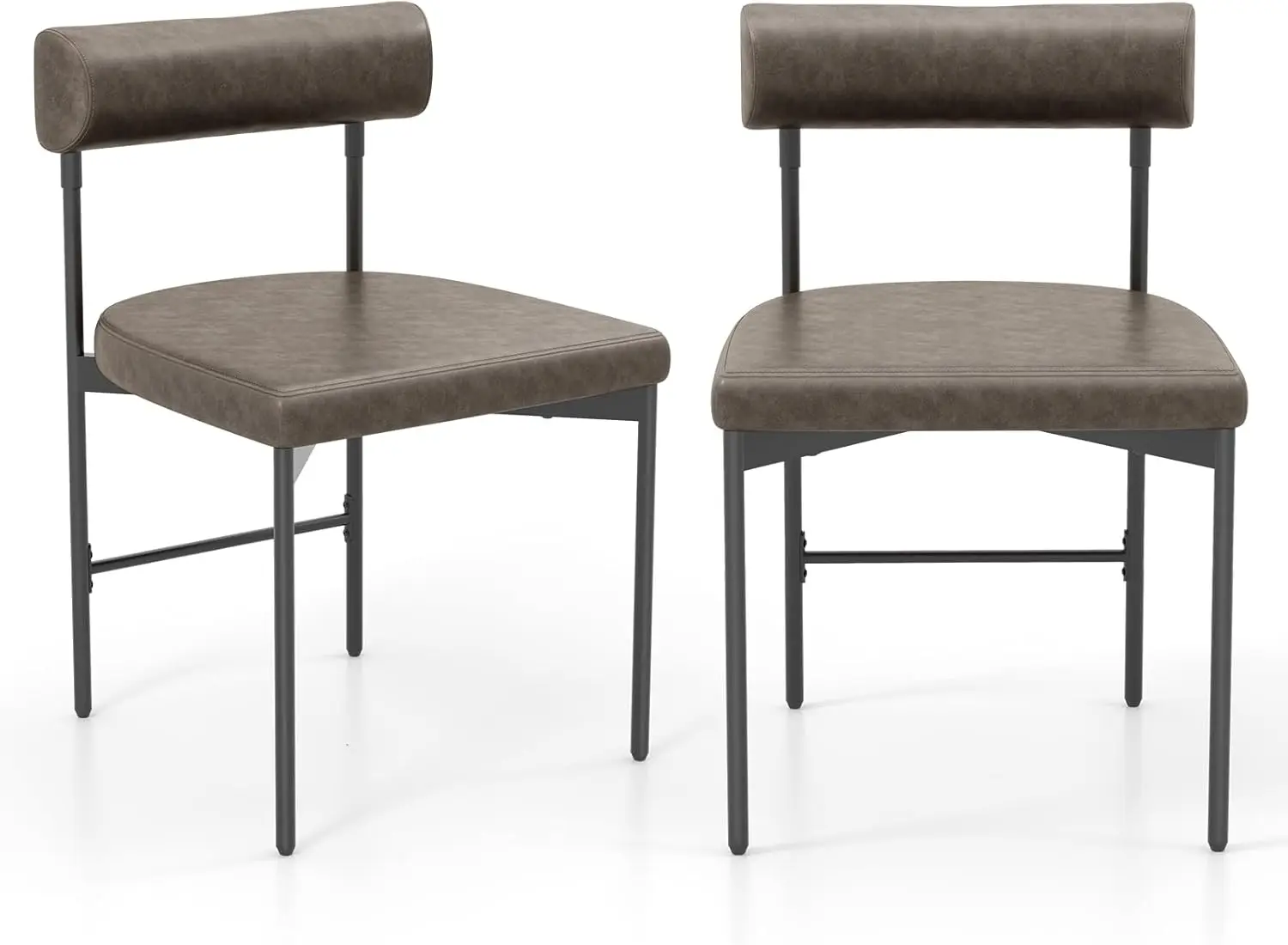 Set of 2 Dining Room Chairs, Kitchen Chairs Made of PVC Leather with Padded Backrest & U-shaped Seat, Shell Chairs
