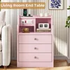 Night Stand Set 2,Pink Nightstand with Charging Station & Hutch,Night Stands for Bedrooms Set of 2,Bedside Table with Drawers 6