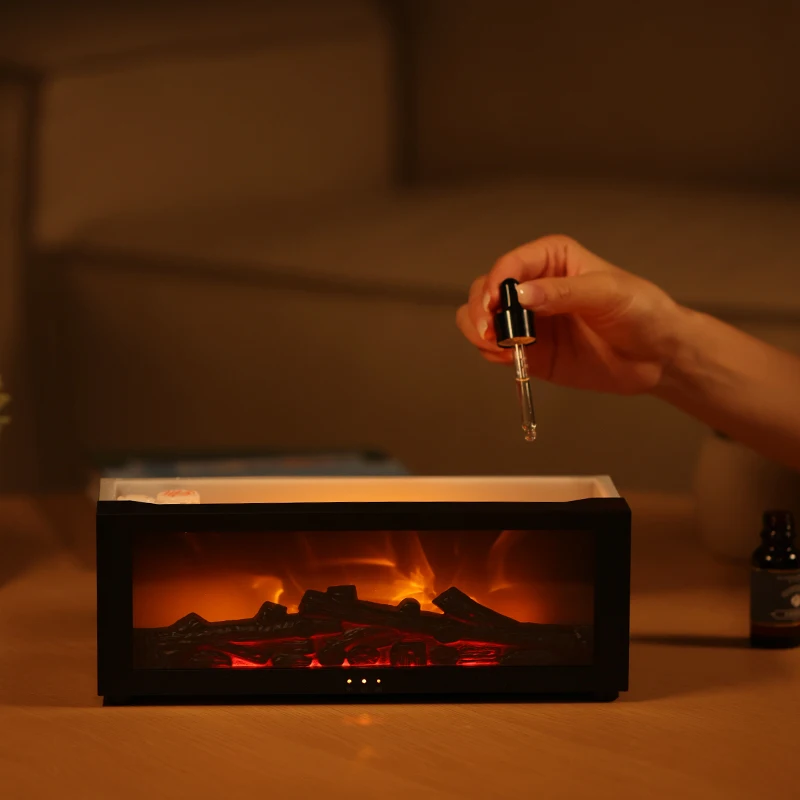 USB Fireplace Aroma Diffuser & Humidifier 5.07oz Soundwave technology Essential Oil Mist Maker Colorful Flame Night Light