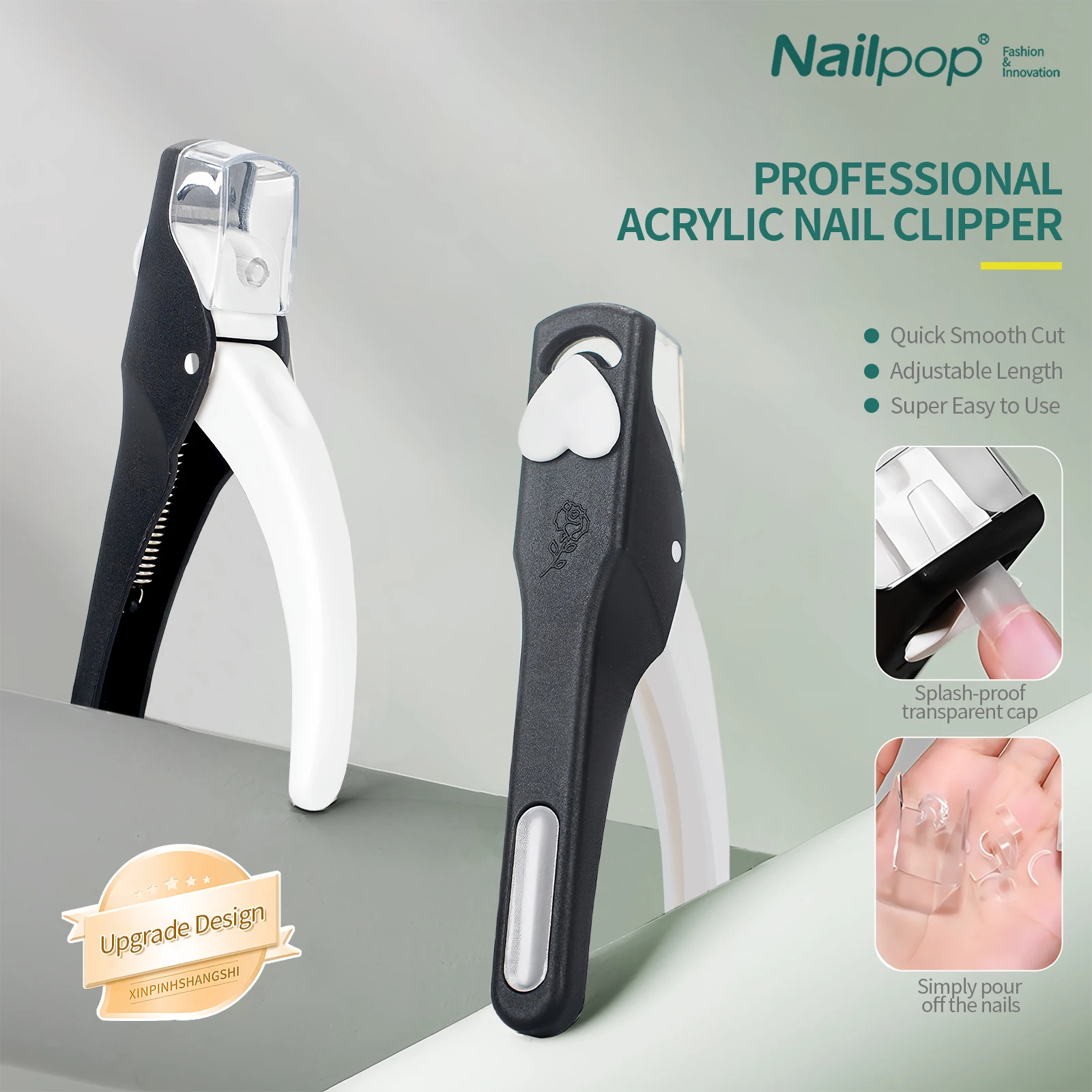 NAILPOP Tagliaunghie acrilico regolabile con misuratore Strumento professionale per manicure con lama in acciaio inossidabile per punte per unghie