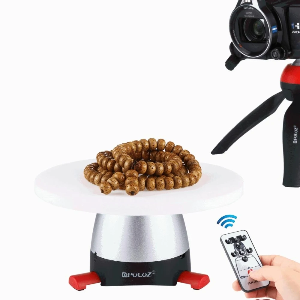 PULUZ Electronic 360 Degree Rotation Panoramic Tripod Head (Red)+Round Tray with Control Remoter Fit for Shooting small products